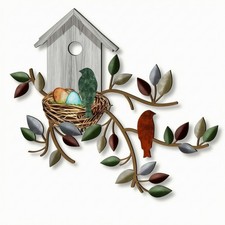 Metal Birdhouse Wall Art Flat Metal Wall Decor Decorative for Fence