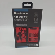 NEW Brookstone 16 Piece Manicure Kit Piece Set With Carrying Case Grooming