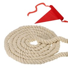 10 Ft Tug of War Rope 3-Strand Natural Twisted Cotton Rope w Flag for Yard Game