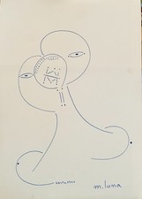 SEBASTIANO CARTA, CHINA SU CARTA 1966 PRIMO FUTURISTA FIRMATO E DATATO