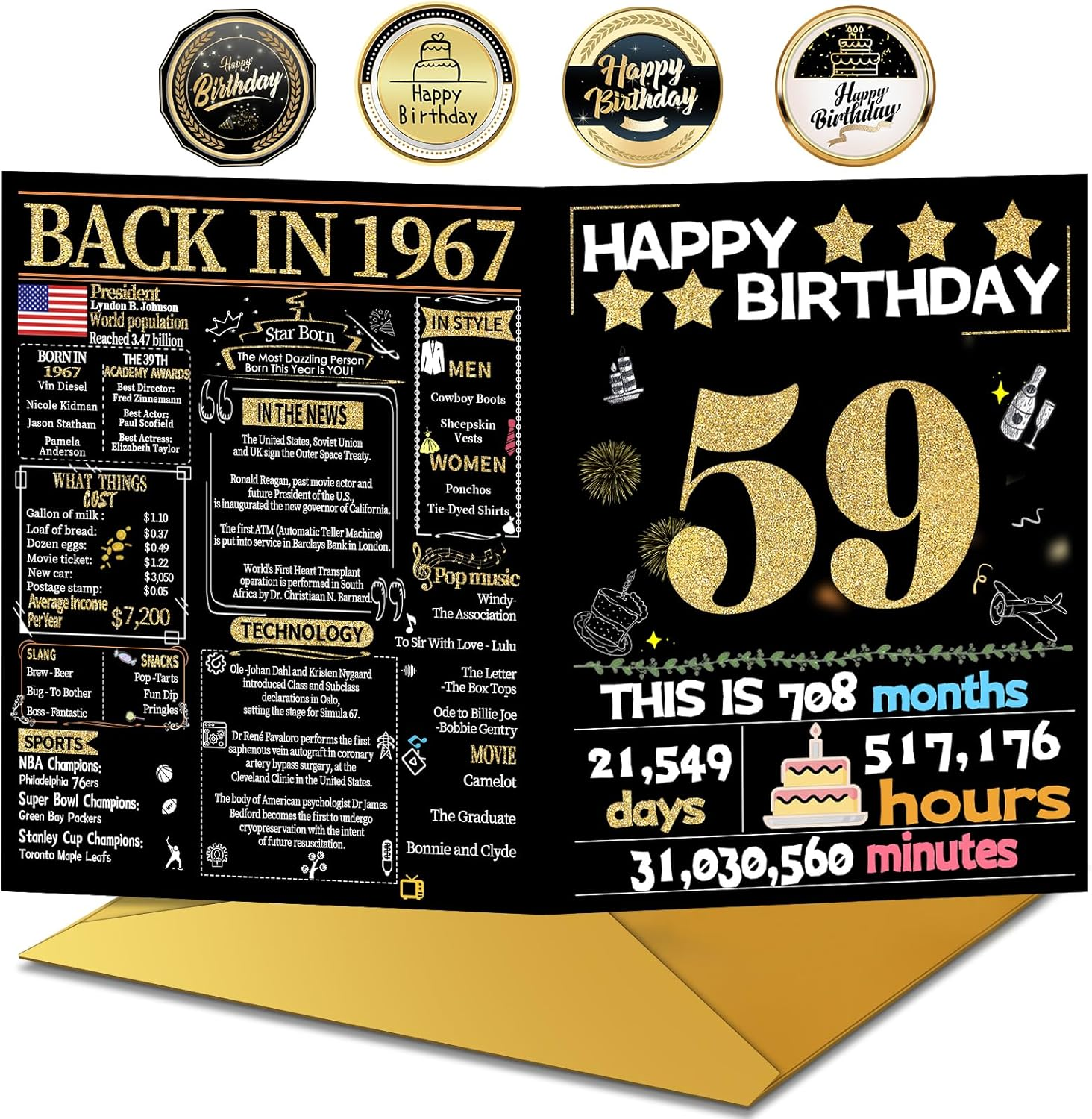 Joycard 59Th Birthday Card with Envelope, 59Th Birthday Decorations for Women Me