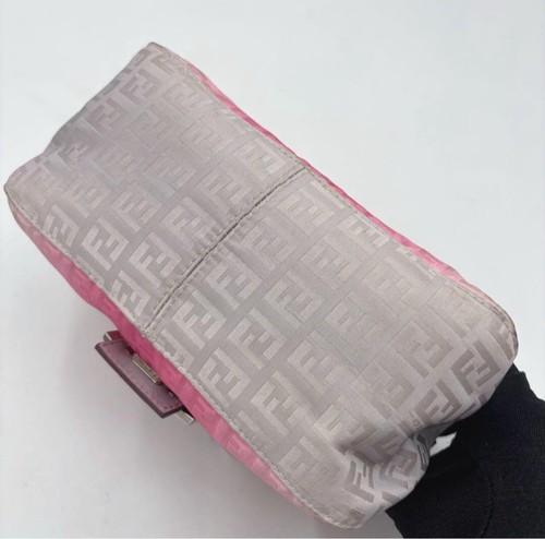 FENDI Mamma Baguette Zucchino Shoulder Bag Nylon Leather Pink Gray uth USED - Picture 7 of 19