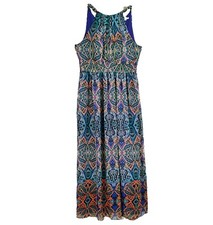 Eliza J Tioma Halter Maxi Dress Womens 12 Blue Flowy High Neck Chiffon