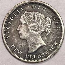 1862 New Brunswick 5 Cents Silver Very Fine VF Coin #16593