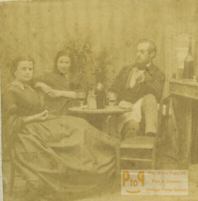Frankreich Scene de Genre Late Afternoon Absinth Drink Old Stereoview Photo 1865