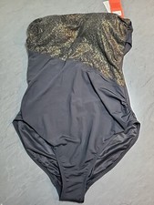 Spanx 2378 Golden Hour Bandeau One Piece Swimsuit, Black & Gold UK Size 20