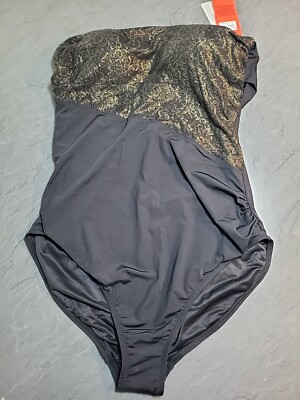 Spanx 2378 Golden Hour Bandeau-Badeanzug Einteiler, schwarz & gold UK Größe 20