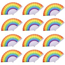 12 Pcs Rainbow Folding Fans Colorful Hand Held Fan Rainbow Party Decoration L...