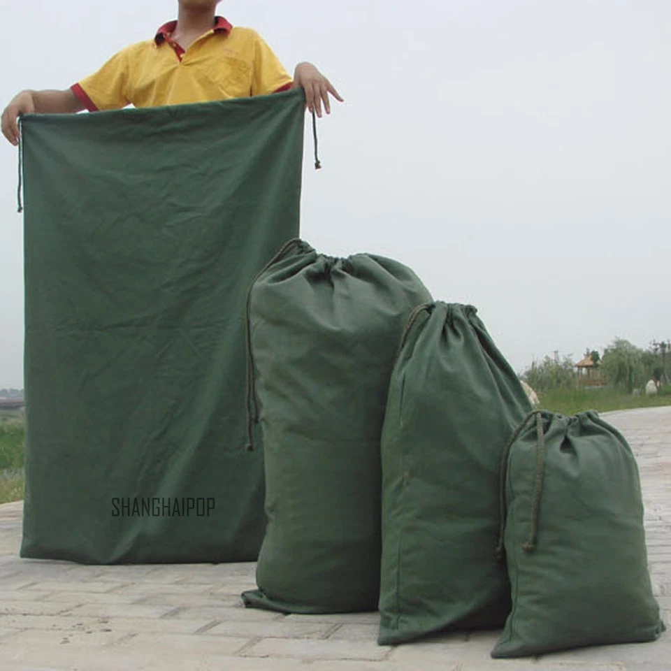 1 X Canvas Drawstring Large Bag Pouch Clothes Craft Storage Laundry Army Green - Image 2 of 4
