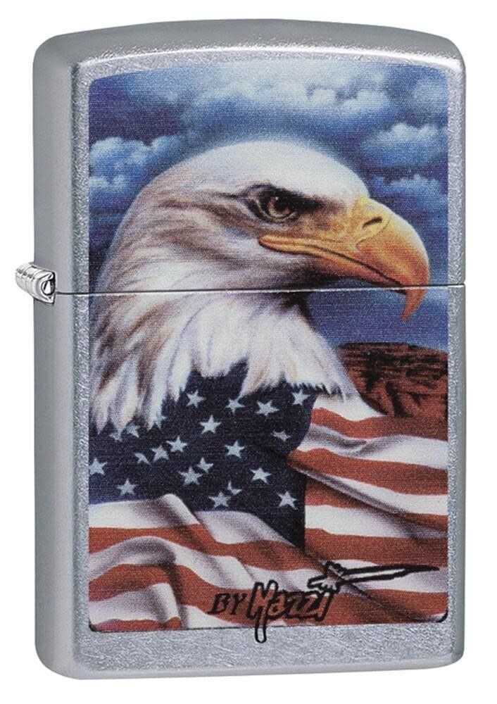 Zippo 24764, Mazzi USA Flag and Eagle, Street Chrome Finish Lighter. Available Now for 19.99