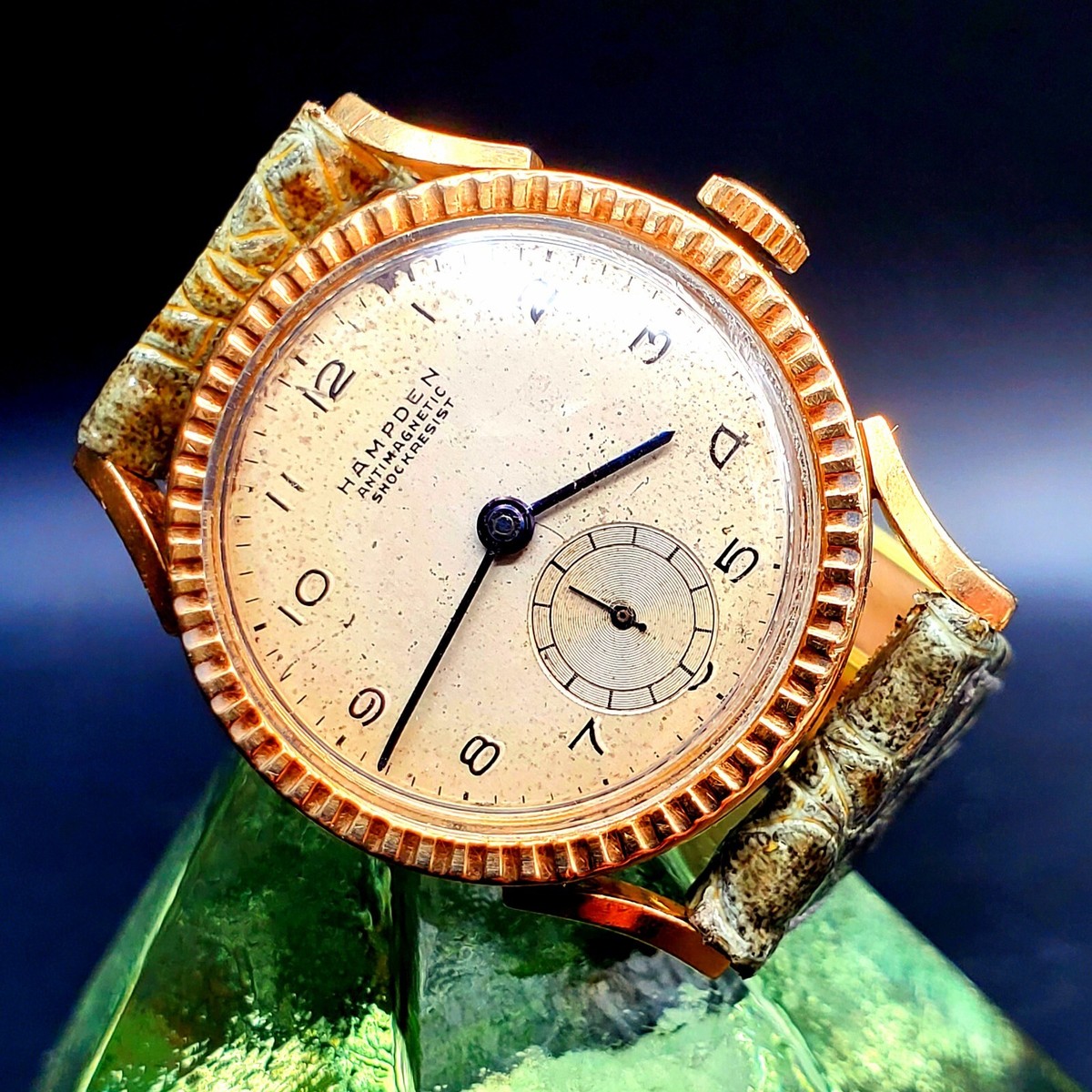 Montre Bracelet Vintage Hampden En Or Rose 14 Carats - Mécanique Manuelle, Boîtier Rectangle 17mm, Occasion