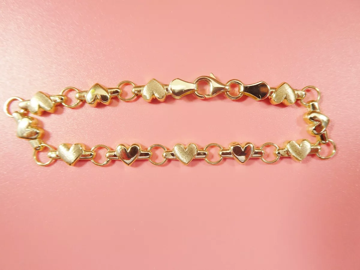 14K REAL SOLID YELLOW GOLD HEART 6 INCH BABY BRACELET eBay