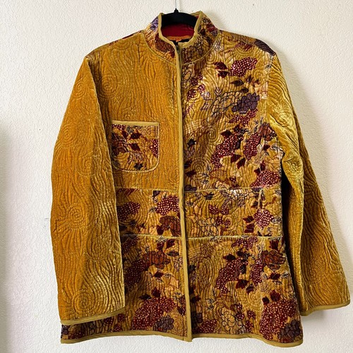 HARARI Damen Jacquard Damast Blumenmuster Batik Brokat Gold Jacke Kunst zu tragen Med