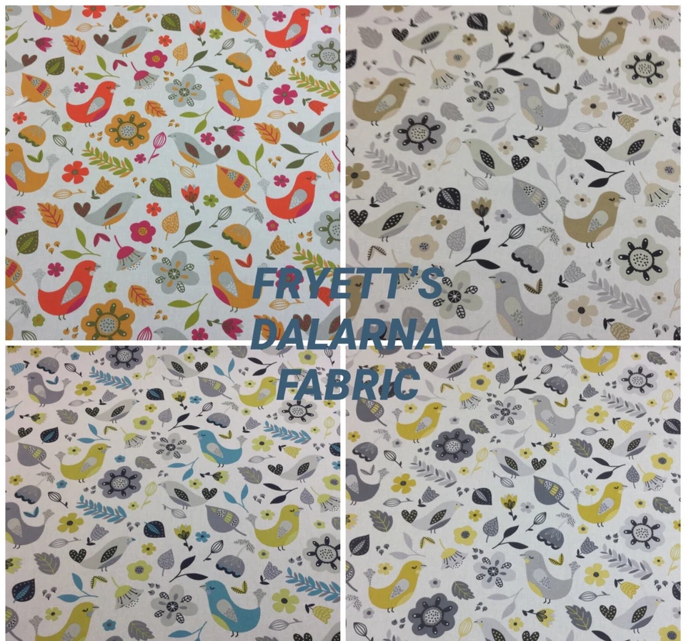 Fryetts DALARNA Retro Floral/Bird Cotton Fabric for Curtain/ Upholstery/Cushions