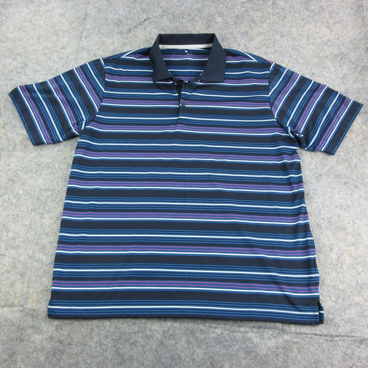 Adidas Golf Polo Shirt Mens Large Black Blue Pink Stripes Short Sleeve Outdoor*