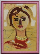 Painting Picture DIPINTO OLIO su tavola LA BIANCA Dino "Volto di donna" anni '80