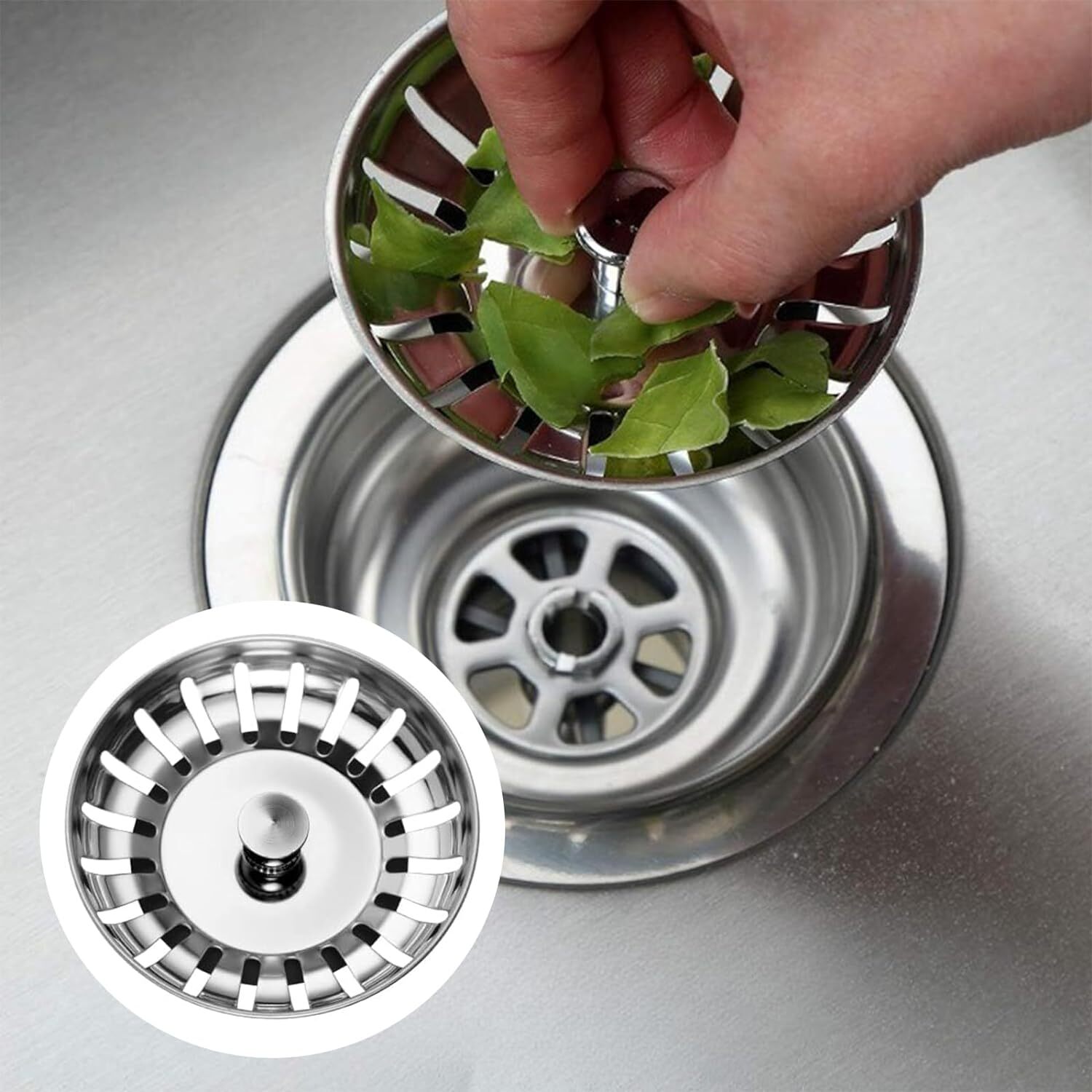 JDBlissful Spülbecken Sieb Mit Knopf - Abnehmbarer Silikon Siebkorb In Grün