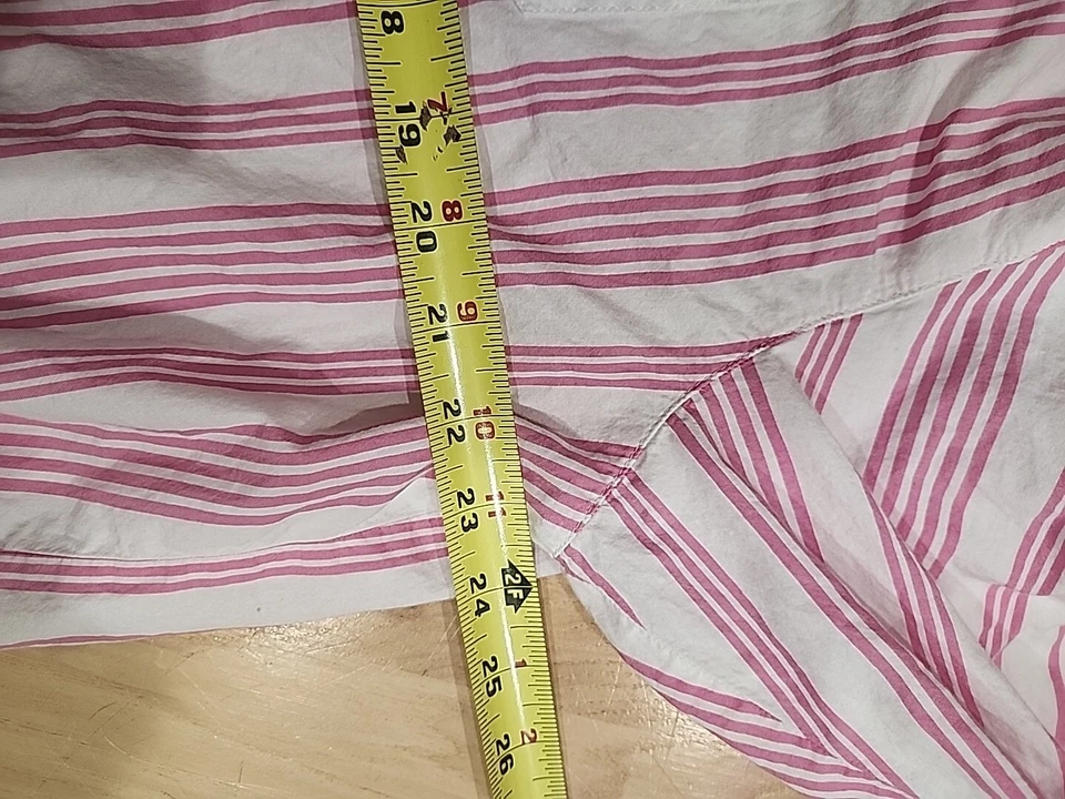 Old Navy Womens Linen Cotton Blouse L  The Boyfriend Shirt Pink Stripe Beach - Image 3 of 4