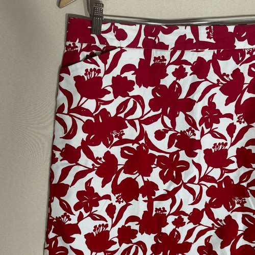 Ann Taylor Red Floral Stretch Mini Pencil Skirt Size 14 Front Pockets NWOT - Picture 6 of 10