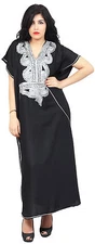 Moroccan Caftan Women kaftan Abaya Beach Cover Summer Long Dress Cotton Black