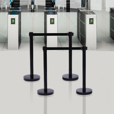 4Pcs Crowd Control Barrier Queue Poles Black Retractable Belt Stanchion Posts