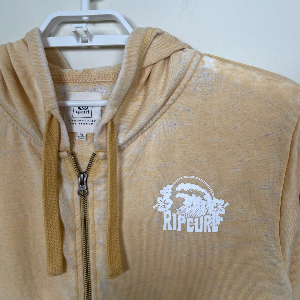 Sudadera con capucha Rip Curl XS cremallera completa amarilla Burnout playa surf onda gráfico Y2K Foto 3 de 4