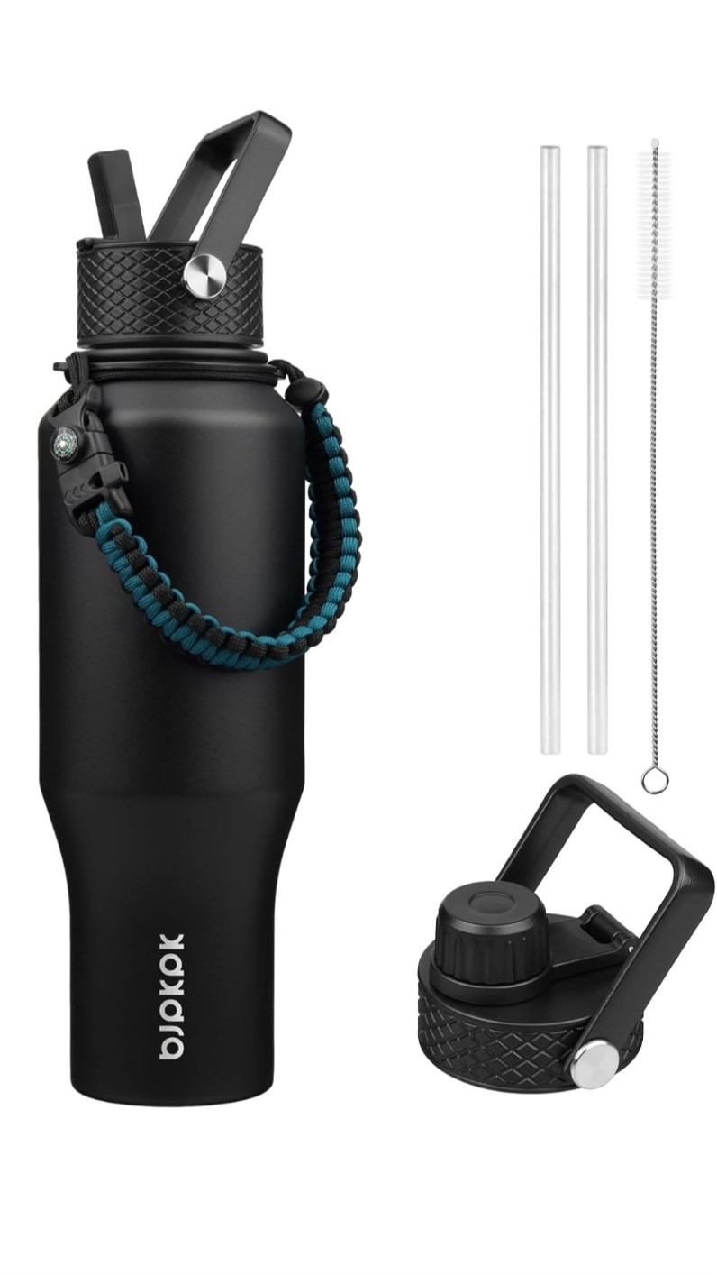 With Straw Lid, 35oz Metal Water Bottle With 2 Lids