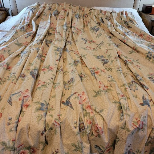 2 Vintage Custom Made Lined Floral Bird Panels Curtains Ea 58”X85” Pinch Pleated