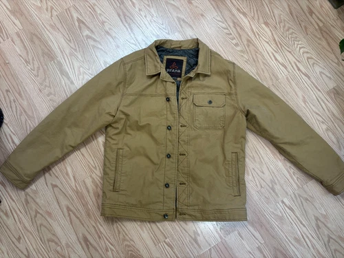 prAna Trembly Insulated Jacket Mens Large Tan Canvas Quilted Lined Button Front - product listing photo