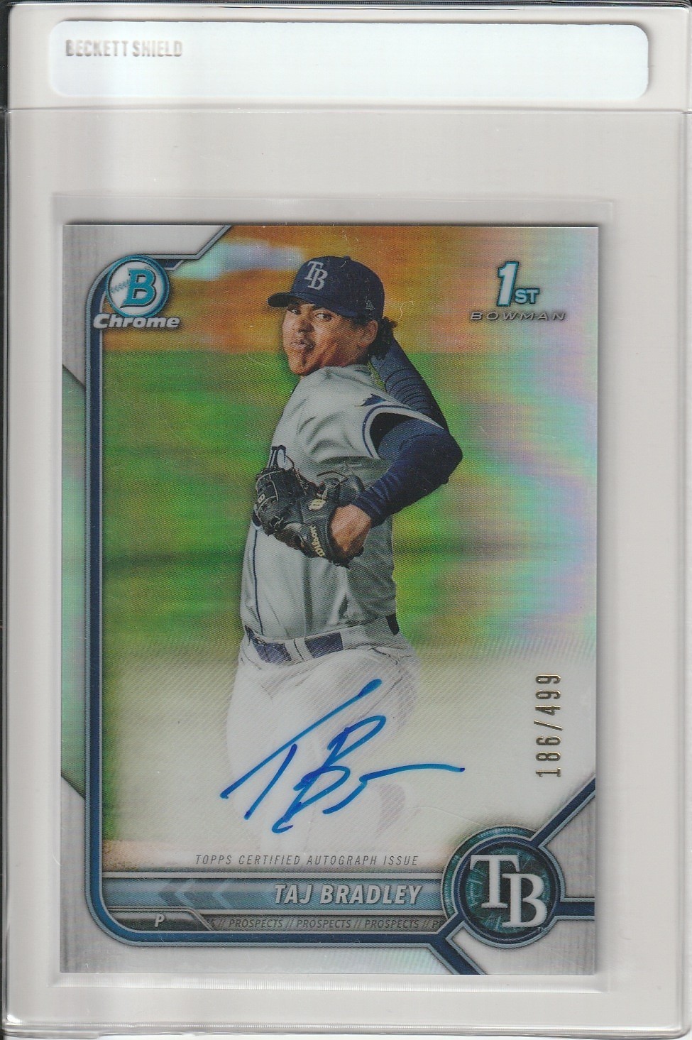 2022 Bowman Chrome Prospects Taj Bradley Auto /499 1st Refractor #CPA-TB Rays