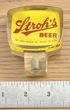 Vintage Stroh's Beer Acrylic Tap Handle Logo in Clear Lucite Red/Yellow