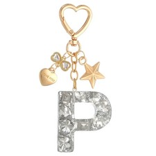 Cute Initial Letter Keychain, Letter P Keychains for Women Girls Bling Silver