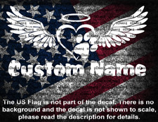 Pet Memorial with Custom Name Wings Halo Paw Print Decal USA Made US Seller