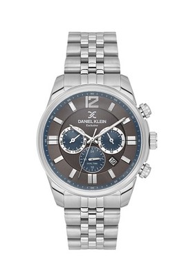 Mens 44mm Quartz Watch Steel Strap Silver / Gray Dial Day-Date calendar,