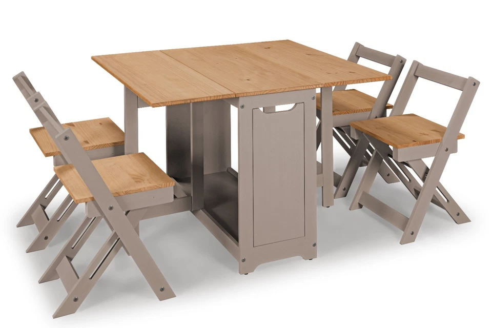 Corona Butterfly Drop Leaf Dining Table and 4 Chairs Grey Wax Santos - Image 2 of 4