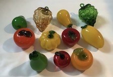 Vintage Murano Style Hand Blown Art Glass Fruit  Vegetables Lot Of 11 Pieces