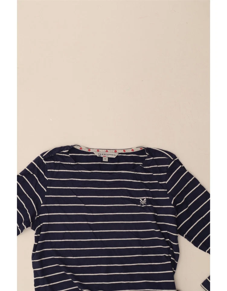 CREW CLOTHING Womens Top 3/4 Sleeve UK 12 Medium Navy Blue Striped Cotton CA07 - Image 3 of 3