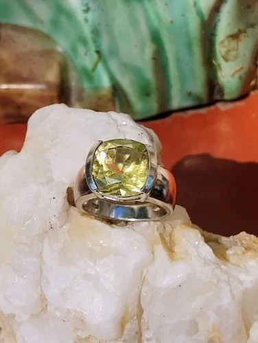 VTG Lemon Quartz .925 Sterling Silver Ring Size 7.5 Cocktail