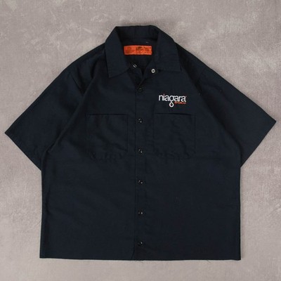 Red Kap Vintage Niagara Bottling Cropped Workwear Shirt M Herren Navy Blau Logo