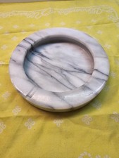 Vintage White And Grey 7 Inch Diameter Marble Stone Ashtray