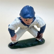 Vintage Lead Baseball Player Figure White Uniform Blue Accents