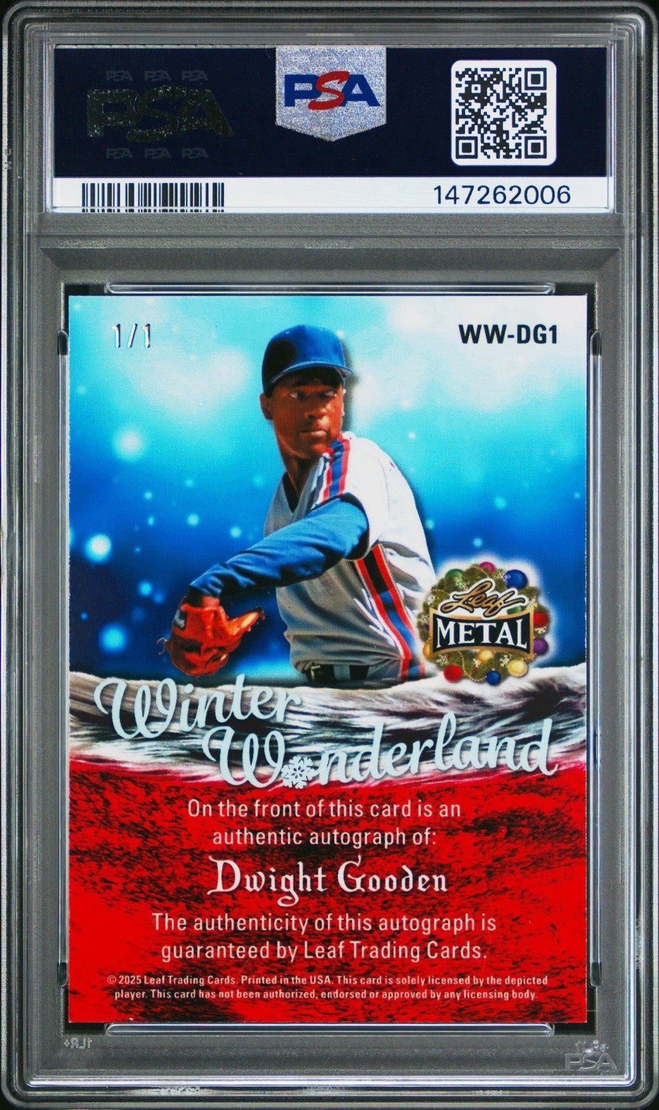 2025 LEAF METAL H/H DWIGHT GOODEN 1/1 WNT WNDRLND AUTO N POLE SF POP 1 PSA 10 view 3
