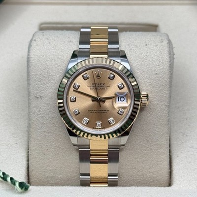 Rolex Lady-Datejust NEW 2025 Champagne Diamond Dial Two Tone Gold Fluted Oyster