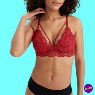DEFACTO Women s Lace Triangle Bralette, Wireless, Fixed Straps Red, UK S | EU 36