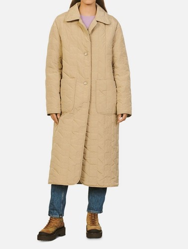 Sandro Women's Beige Stuart Long Quilted Coat Size 38