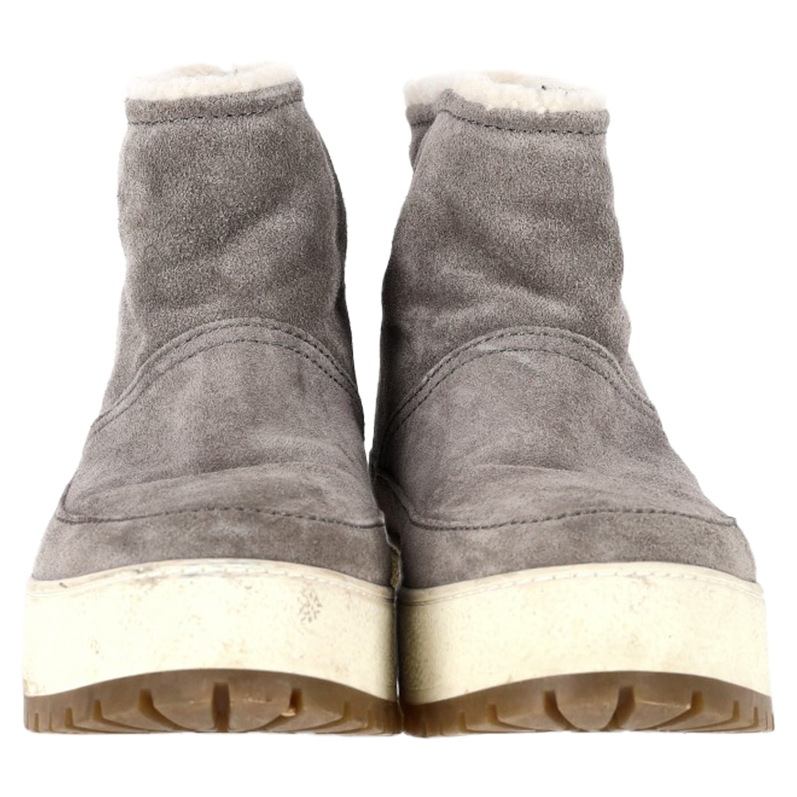 Prada Shear Lined Winter Ankle Boots In Grey Suede Women Ecru Size 36 image 2
