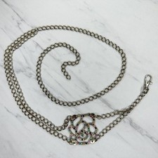 Rhinestone Flower Gold Tone Metal Chain Link Belt OS One Size