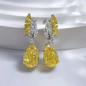Authentic Yellow Citrine 3Ct Pear Lab Created Drop/Dangle Earrings 14k White Gold Plated