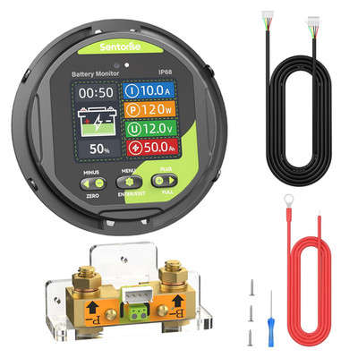 0-500A Battery Monitor with Shunt, 8-120V IP68 Waterproof LCD Screen with Buzzer