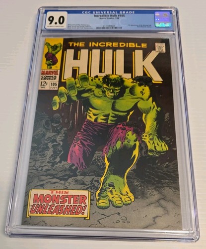 Incredible Hulk #105 CGC 9.0  OW/W Pages, 1st app. Missing Link Marvel 7/68  